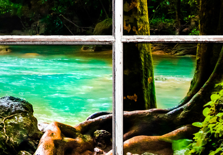 Canvas Waterfall seen through closed window - landscape with water and trees 125338 additionalImage 4