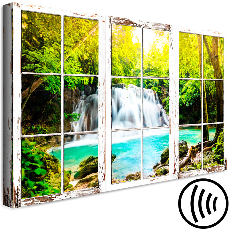 Canvas Waterfall seen through closed window - landscape with water and trees 125338 additionalImage 6