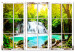 Canvas Waterfall seen through closed window - landscape with water and trees 125338