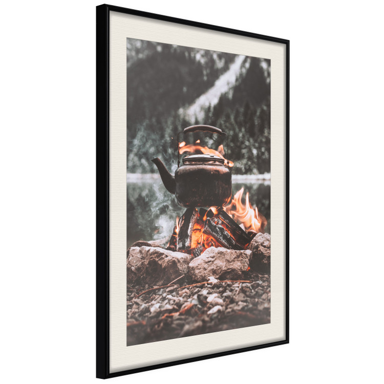Poster Hearth - fireplace surrounded by stones against a background of lake and forest 126838 additionalImage 2