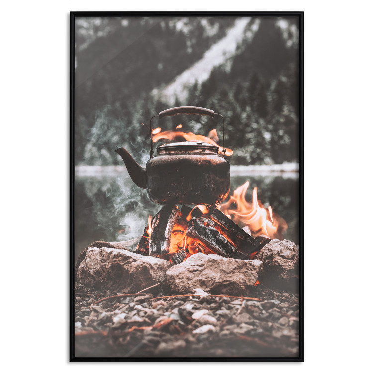 Poster Hearth - fireplace surrounded by stones against a background of lake and forest 126838 additionalImage 19