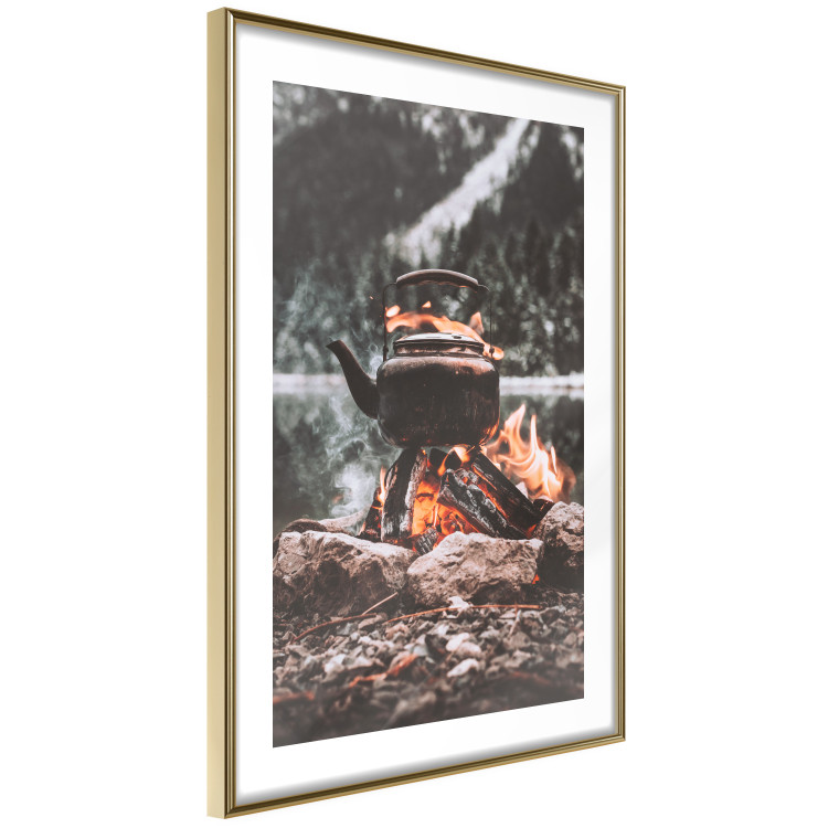 Poster Hearth - fireplace surrounded by stones against a background of lake and forest 126838 additionalImage 9