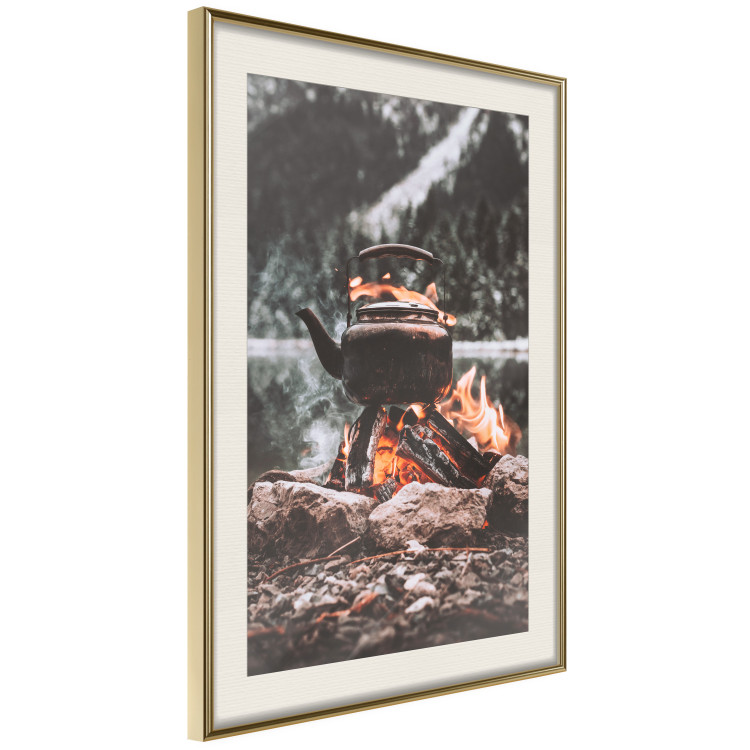Poster Hearth - fireplace surrounded by stones against a background of lake and forest 126838 additionalImage 3