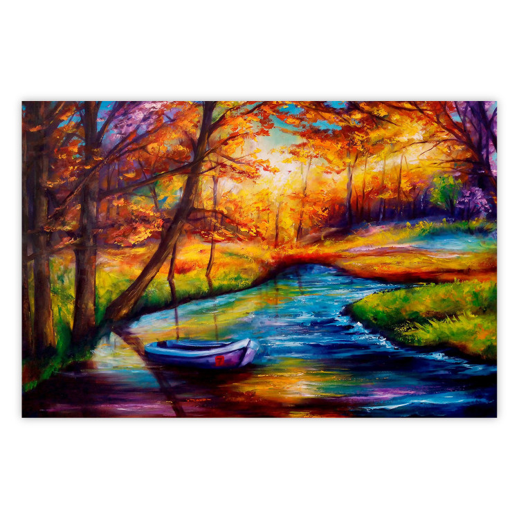 Wall Poster Autumn in the Park - landscape of a colorful forest scene in a watercolor motif 127038