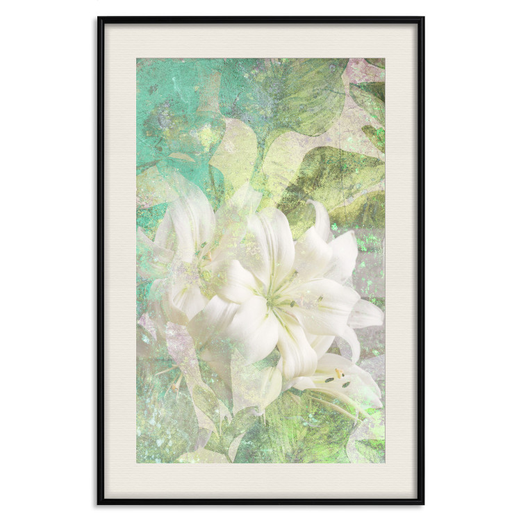 Wall Poster Green Breath - texture with white Lily flower on green background 127838 additionalImage 19