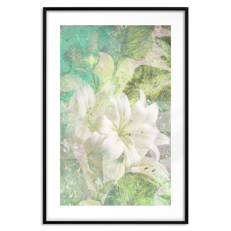 Wall Poster Green Breath - texture with white Lily flower on green background 127838 additionalImage 17