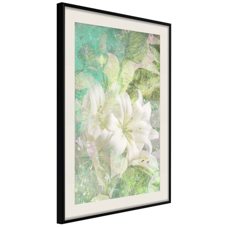 Wall Poster Green Breath - texture with white Lily flower on green background 127838 additionalImage 2