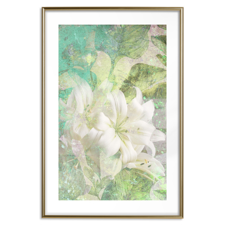 Wall Poster Green Breath - texture with white Lily flower on green background 127838 additionalImage 16