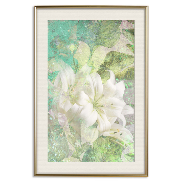 Wall Poster Green Breath - texture with white Lily flower on green background 127838 additionalImage 20