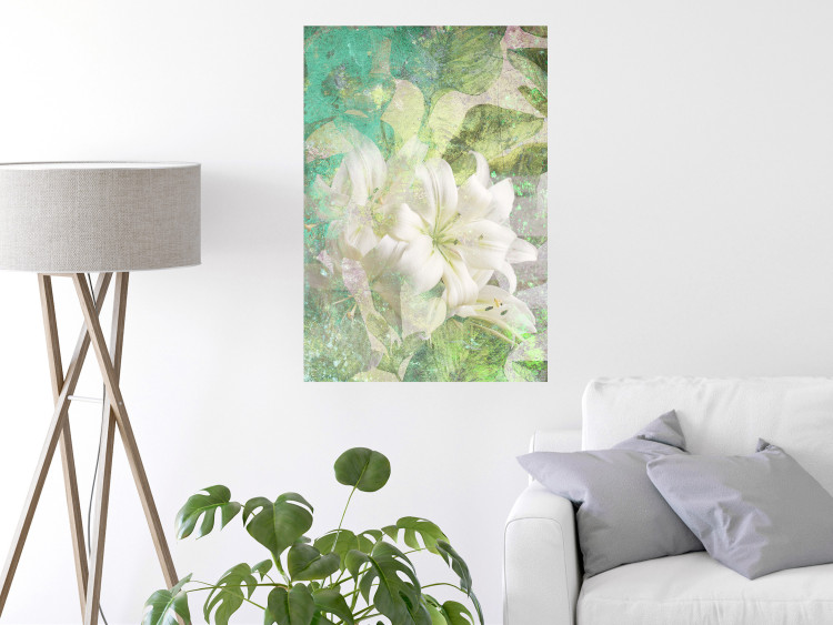 Wall Poster Green Breath - texture with white Lily flower on green background 127838 additionalImage 4