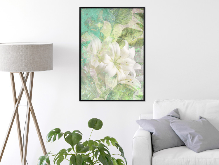 Wall Poster Green Breath - texture with white Lily flower on green background 127838 additionalImage 4