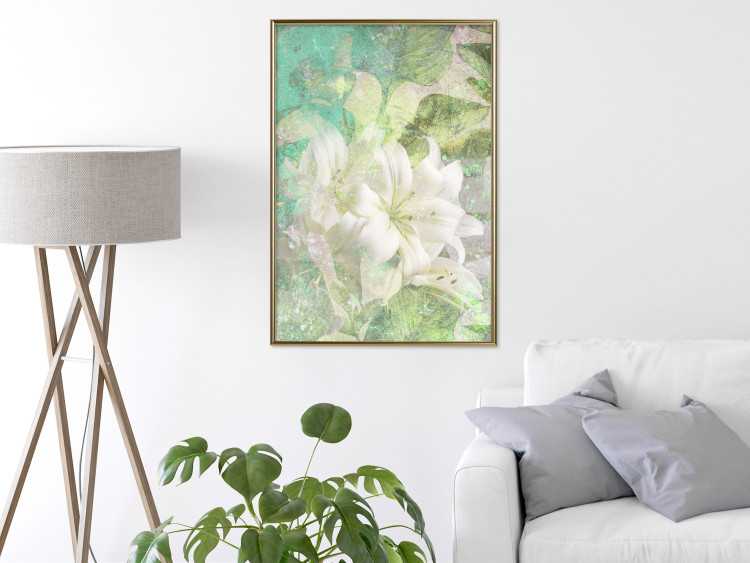 Wall Poster Green Breath - texture with white Lily flower on green background 127838 additionalImage 7