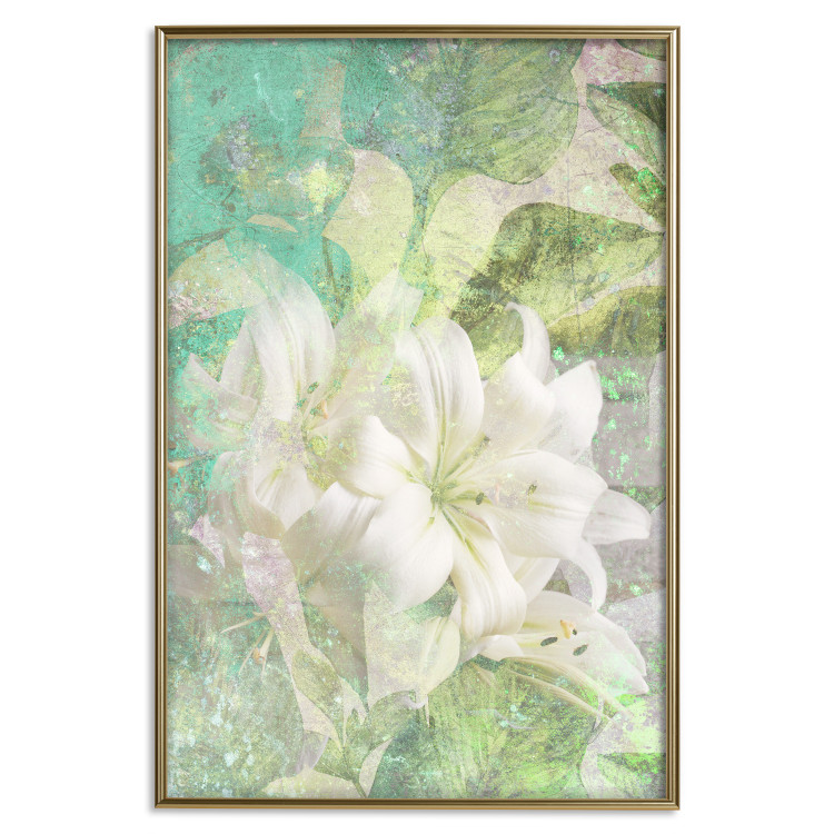 Wall Poster Green Breath - texture with white Lily flower on green background 127838 additionalImage 17
