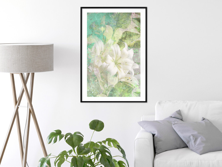 Wall Poster Green Breath - texture with white Lily flower on green background 127838 additionalImage 18