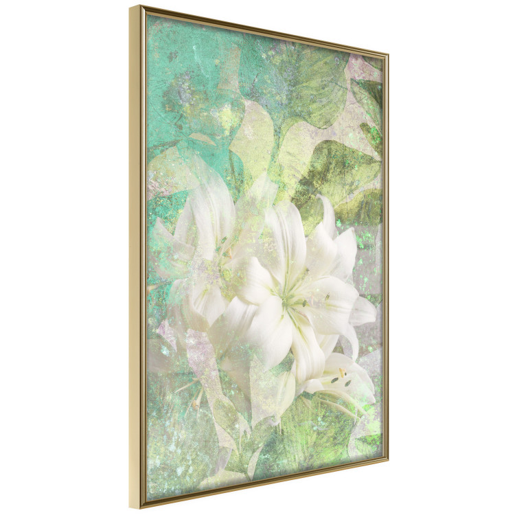 Wall Poster Green Breath - texture with white Lily flower on green background 127838 additionalImage 12