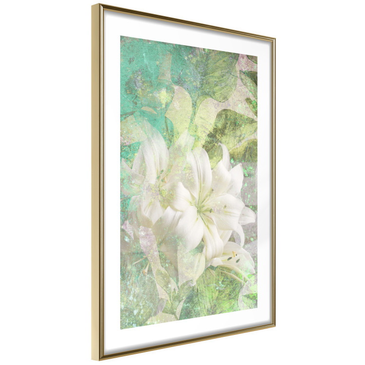 Wall Poster Green Breath - texture with white Lily flower on green background 127838 additionalImage 9