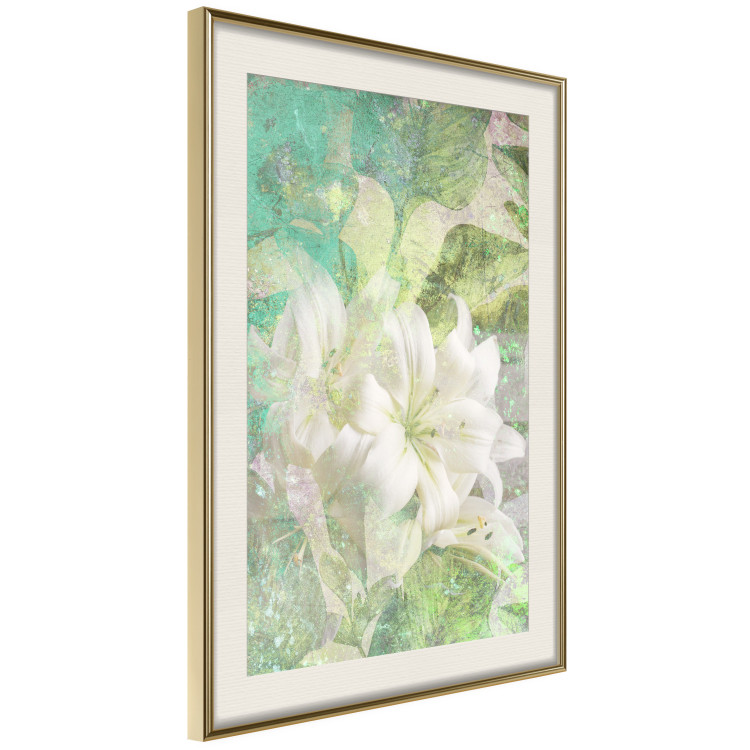 Wall Poster Green Breath - texture with white Lily flower on green background 127838 additionalImage 3