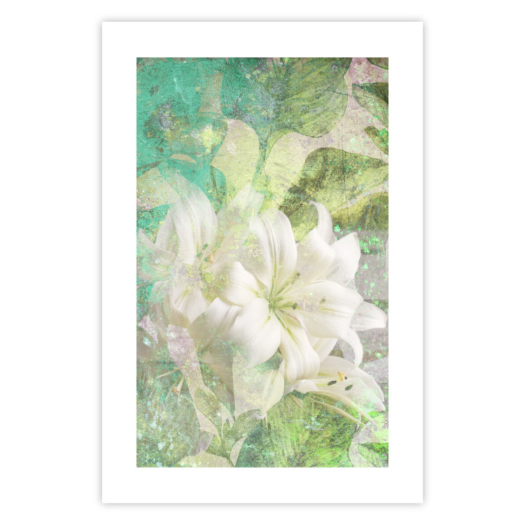 Wall Poster Green Breath - texture with white Lily flower on green background 127838 additionalImage 25