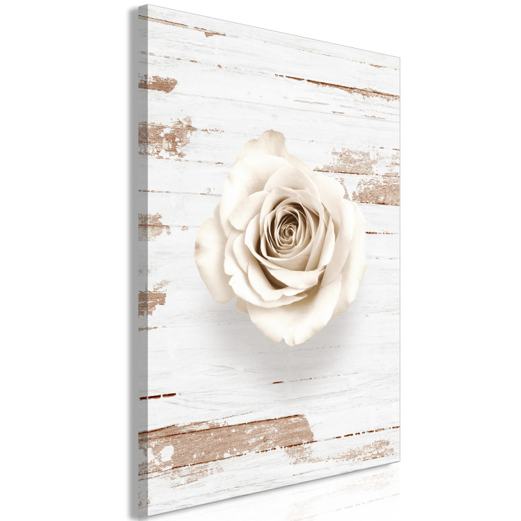 Canvas Pastel Swirl (1-part) vertical - rose on a light wooden background 128038 additionalImage 2
