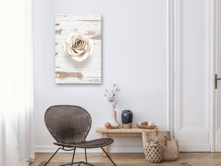 Canvas Pastel Swirl (1-part) vertical - rose on a light wooden background 128038 additionalImage 3