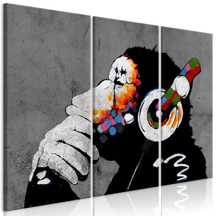 Canvas Print Hot Rhythms (3-part) - artistic mural of figures with headphones 128938 additionalImage 2