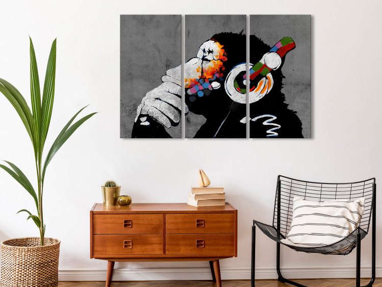 Canvas Print Hot Rhythms (3-part) - artistic mural of figures with headphones 128938 additionalImage 3