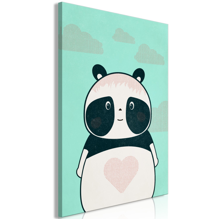 Canvas Art Print Caring Panda (1-part) vertical - pastel animal with a heart 129538 additionalImage 2