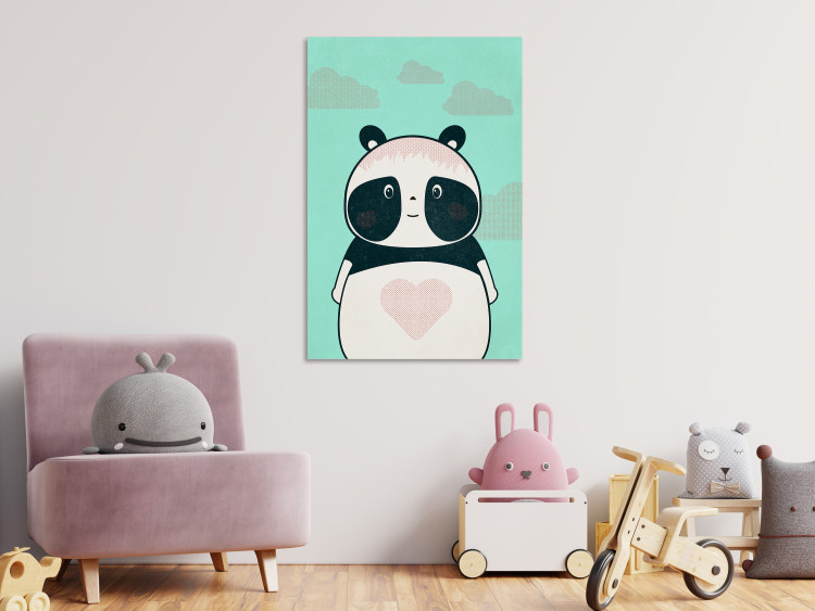 Canvas Art Print Caring Panda (1-part) vertical - pastel animal with a heart 129538 additionalImage 3