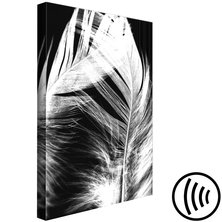 Canvas White Feather (1-piece) Vertical - white bird feather on black background 129738 additionalImage 6