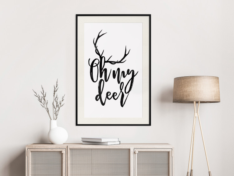Wall Poster Oh My Deer - deer antlers with English text on a light gray background 130738 additionalImage 24