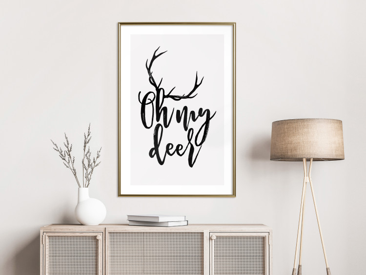 Wall Poster Oh My Deer - deer antlers with English text on a light gray background 130738 additionalImage 15