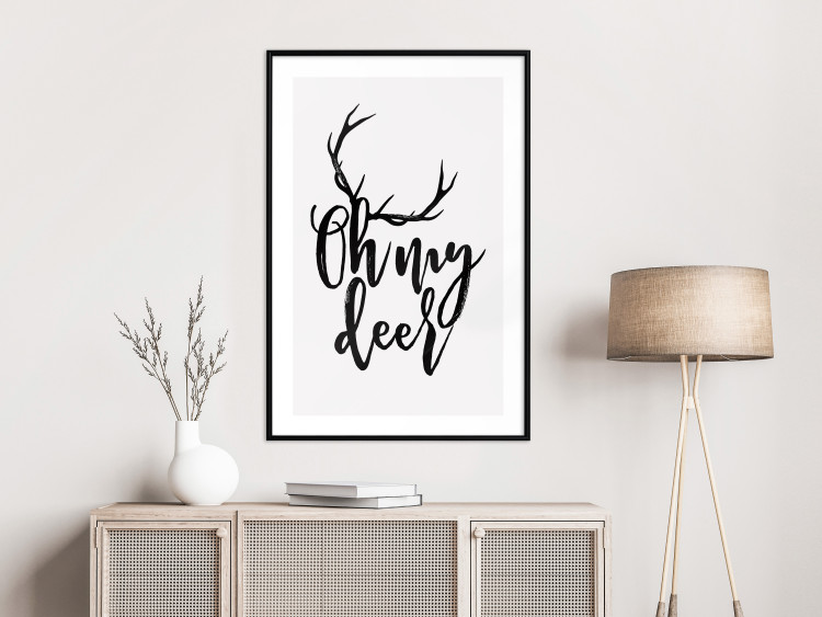 Wall Poster Oh My Deer - deer antlers with English text on a light gray background 130738 additionalImage 23