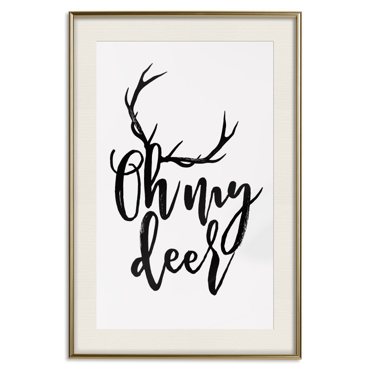 Wall Poster Oh My Deer - deer antlers with English text on a light gray background 130738 additionalImage 20