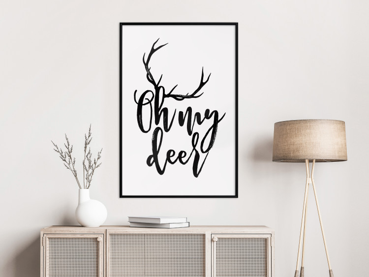 Wall Poster Oh My Deer - deer antlers with English text on a light gray background 130738 additionalImage 4