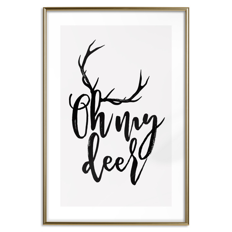 Wall Poster Oh My Deer - deer antlers with English text on a light gray background 130738 additionalImage 14