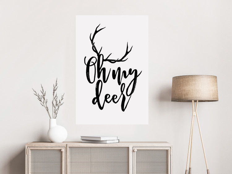 Wall Poster Oh My Deer - deer antlers with English text on a light gray background 130738 additionalImage 2