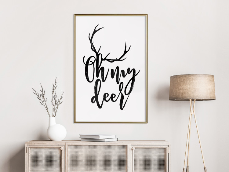 Wall Poster Oh My Deer - deer antlers with English text on a light gray background 130738 additionalImage 7