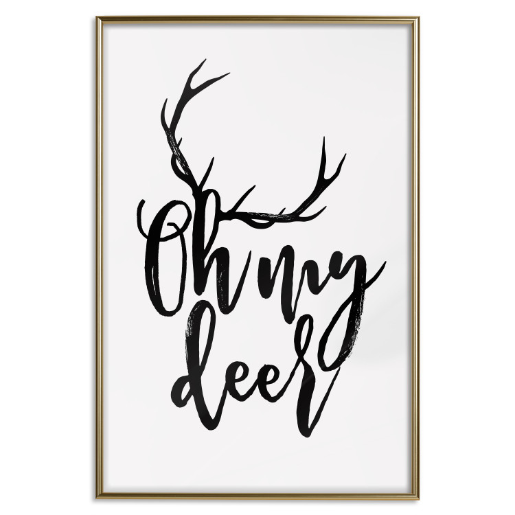 Wall Poster Oh My Deer - deer antlers with English text on a light gray background 130738 additionalImage 21