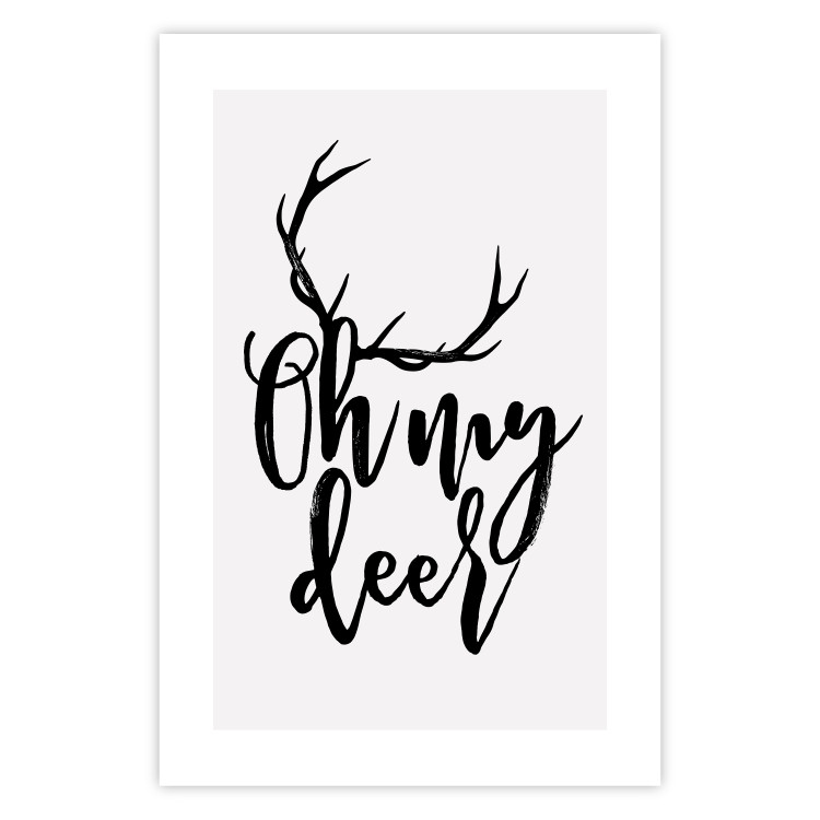 Wall Poster Oh My Deer - deer antlers with English text on a light gray background 130738 additionalImage 19