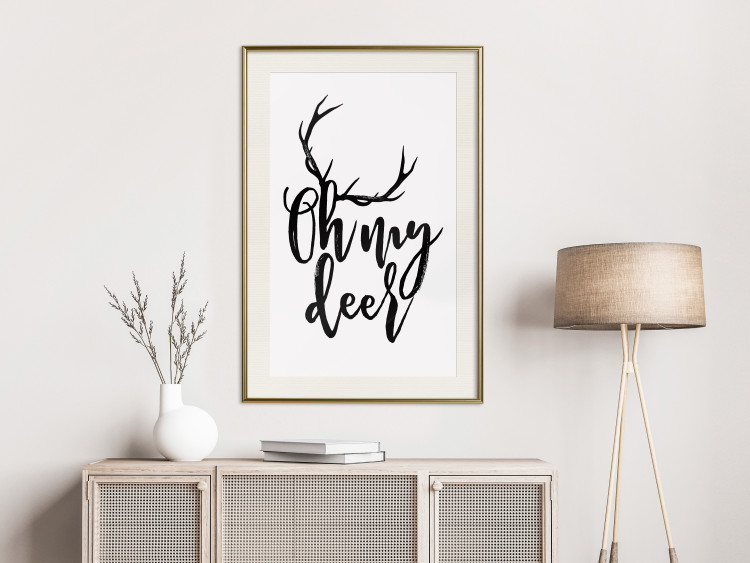 Wall Poster Oh My Deer - deer antlers with English text on a light gray background 130738 additionalImage 22