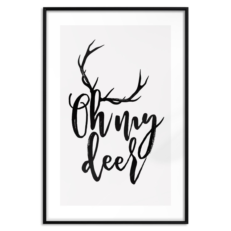 Wall Poster Oh My Deer - deer antlers with English text on a light gray background 130738 additionalImage 15