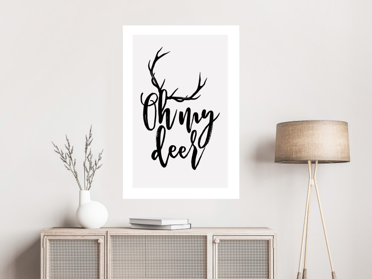 Wall Poster Oh My Deer - deer antlers with English text on a light gray background 130738 additionalImage 3