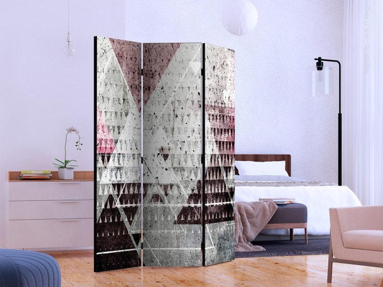 Room Divider Screen Triangles (3-piece) - unique geometric abstraction with a hint of pink 132738 additionalImage 2