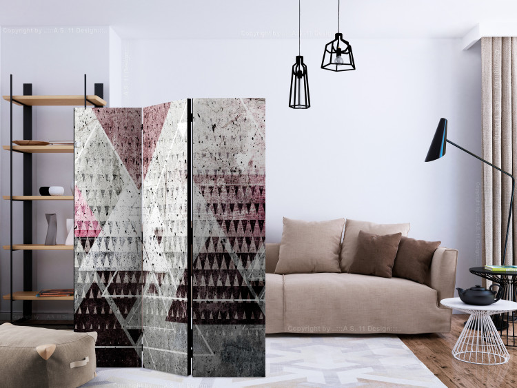 Room Divider Screen Triangles (3-piece) - unique geometric abstraction with a hint of pink 132738 additionalImage 4