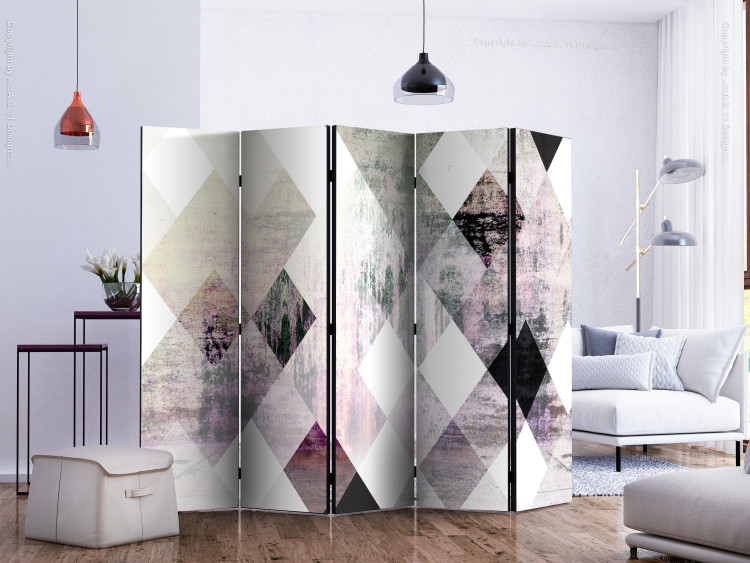 Room Divider Screen Rhombus Checkerboard (Pink) II (5-piece) - unique abstraction 133038 additionalImage 2