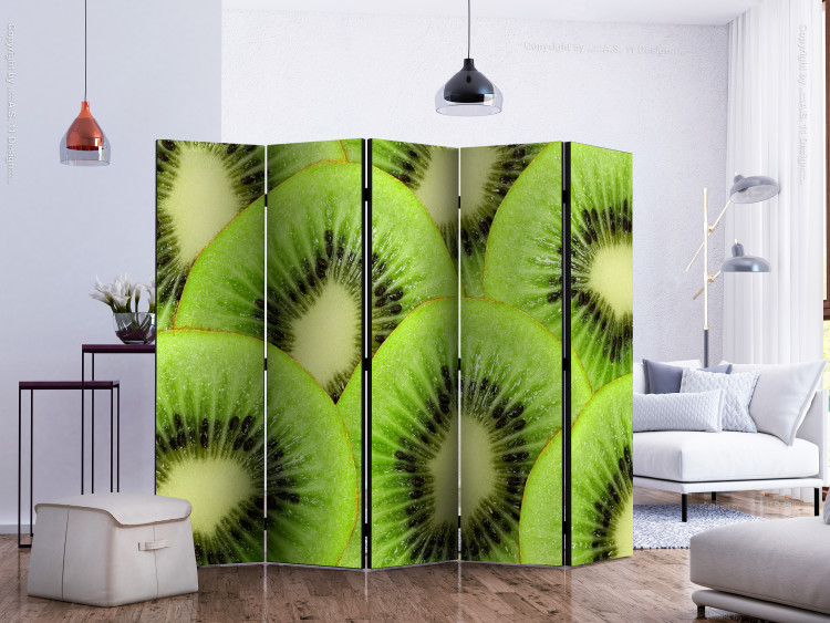 Folding Screen Kiwi Slices II (5-piece) - green composition with juicy fruits 133238 additionalImage 2