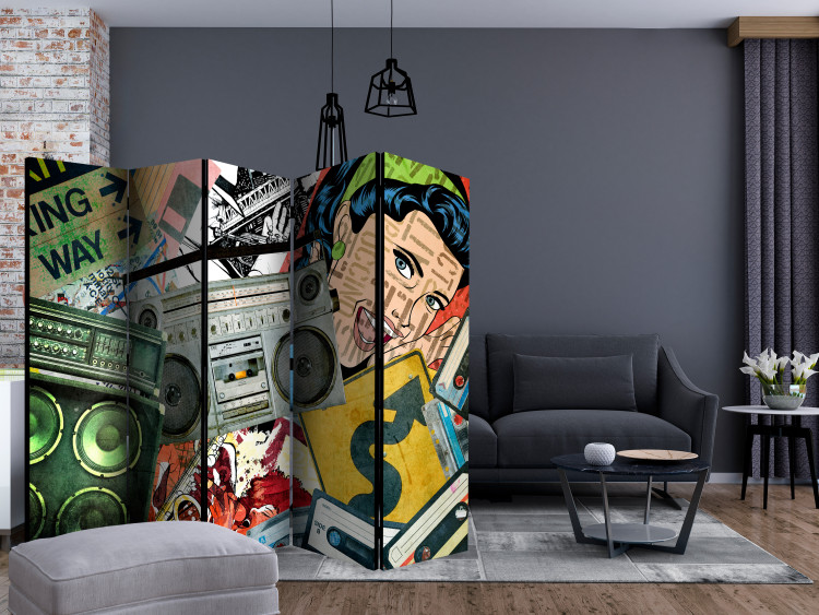 Room Divider Screen Graffiti Girl II (5-piece) - musical composition in a colorful mural 133338 additionalImage 4