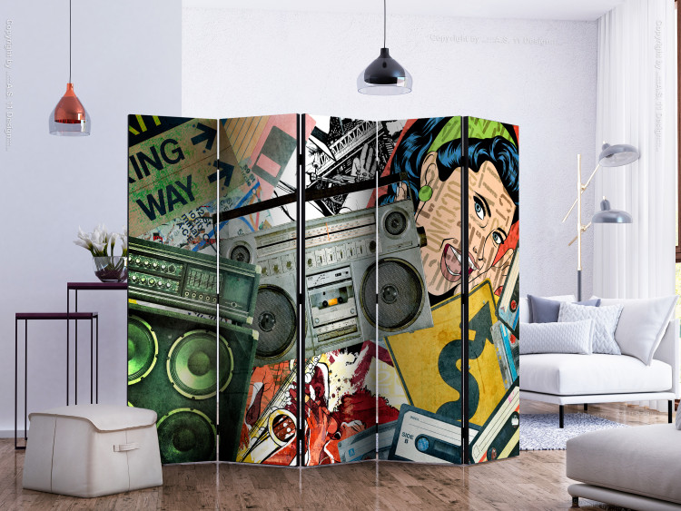 Room Divider Screen Graffiti Girl II (5-piece) - musical composition in a colorful mural 133338 additionalImage 2