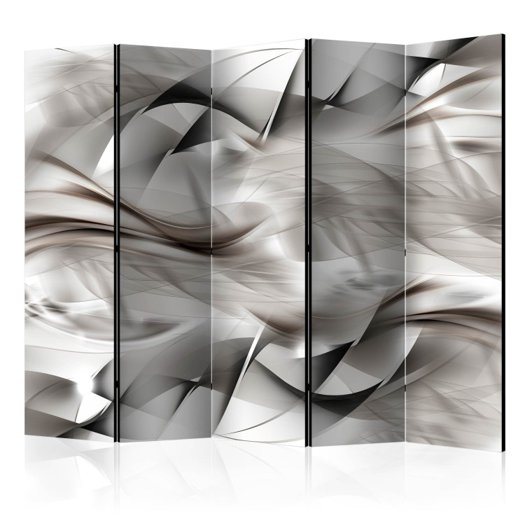 Folding Screen Abstract Braid II - bright abstraction of silver wavy patterns 133638