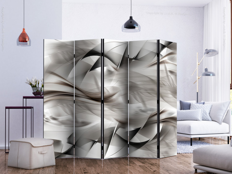 Folding Screen Abstract Braid II - bright abstraction of silver wavy patterns 133638 additionalImage 2